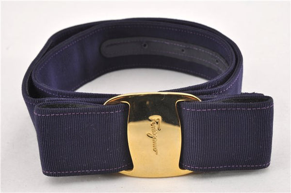 Authentic Salvatore Ferragamo Vara Nylon Leather Belt 23.6-28.5" Purple 0838G