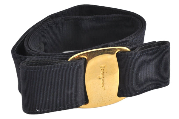 Authentic Salvatore Ferragamo Vara Nylon Leather Belt 24-28.7" Navy Blue 0839G