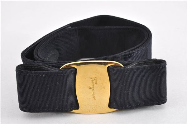 Authentic Salvatore Ferragamo Vara Nylon Leather Belt 24-28.7" Navy Blue 0839G