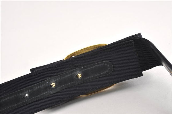 Authentic Salvatore Ferragamo Vara Nylon Leather Belt 24-28.7" Navy Blue 0839G
