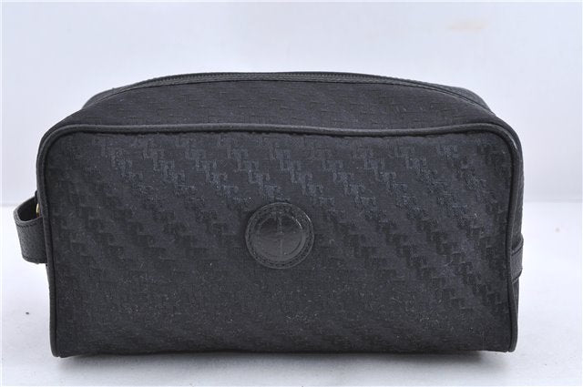 Authentic GUCCI Clutch Hand Bag Pouch Purse Canvas Leather Black 0843D