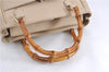 Authentic GUCCI Vintage Bamboo 2way Hand Shoulder Bag Leather Beige 0844D