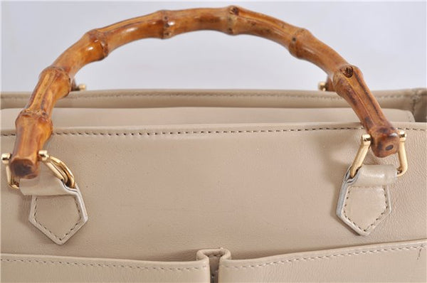 Authentic GUCCI Vintage Bamboo 2way Hand Shoulder Bag Leather Beige 0844D