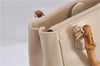 Authentic GUCCI Vintage Bamboo 2way Hand Shoulder Bag Leather Beige 0844D