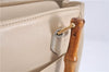 Authentic GUCCI Vintage Bamboo 2way Hand Shoulder Bag Leather Beige 0844D