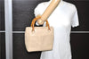 Authentic GUCCI Vintage Bamboo 2way Hand Shoulder Bag Leather Beige 0844D