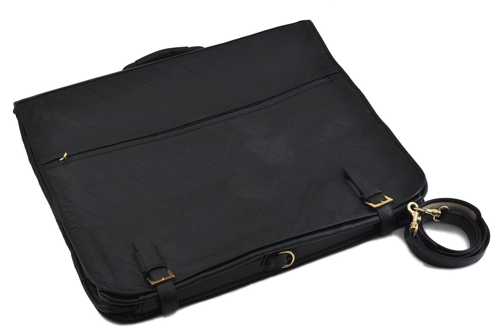 Authentic CHANEL Calf Bicolore 2Way Garment Bag Black 0845C