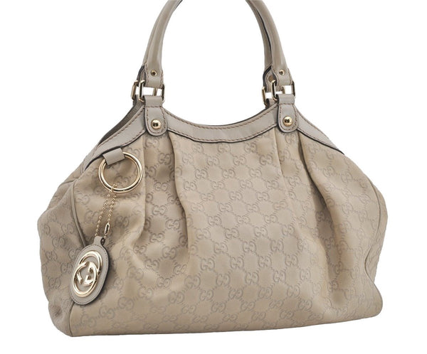 Authentic GUCCI Guccissima Sukey Shoulder Tote Bag GG Leather 211944 White 0846I