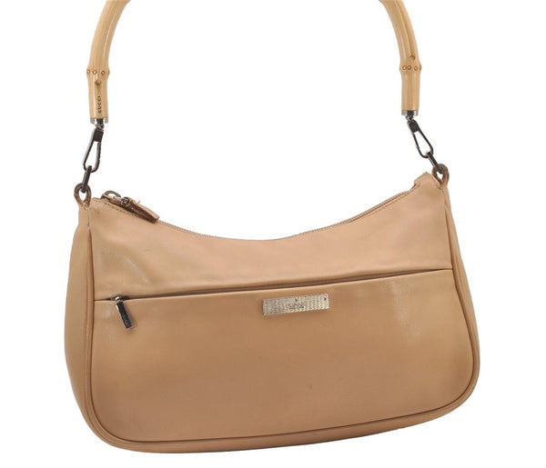 Authentic GUCCI Vintage Bamboo Shoulder Hand Bag Leather 0013865 Beige 0847I