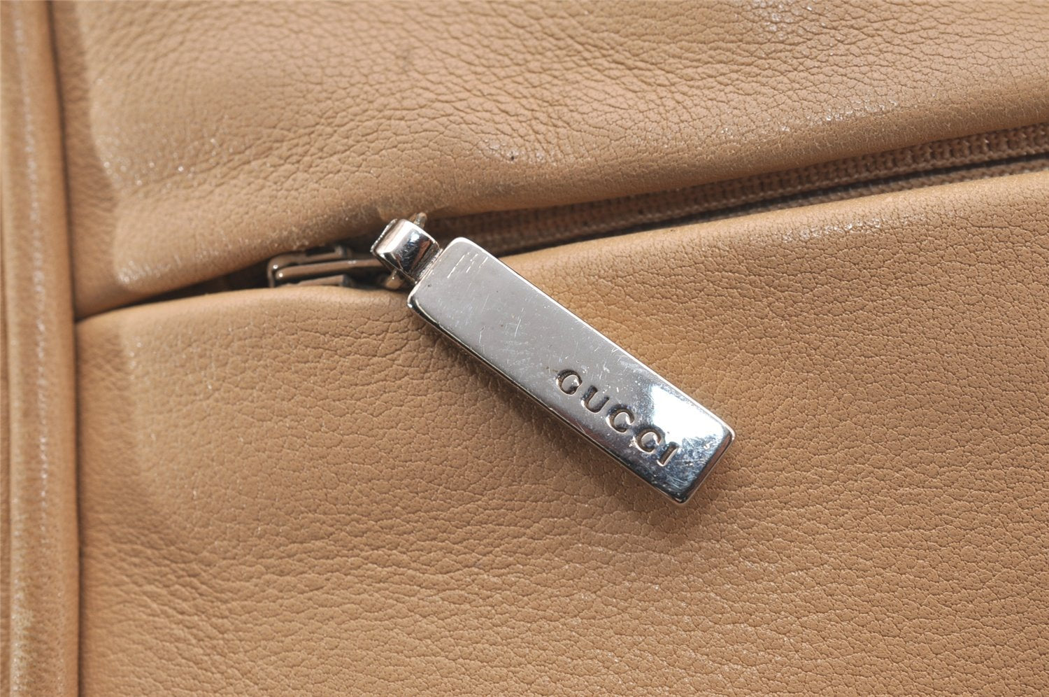 Authentic GUCCI Vintage Bamboo Shoulder Hand Bag Leather 0013865 Beige 0847I