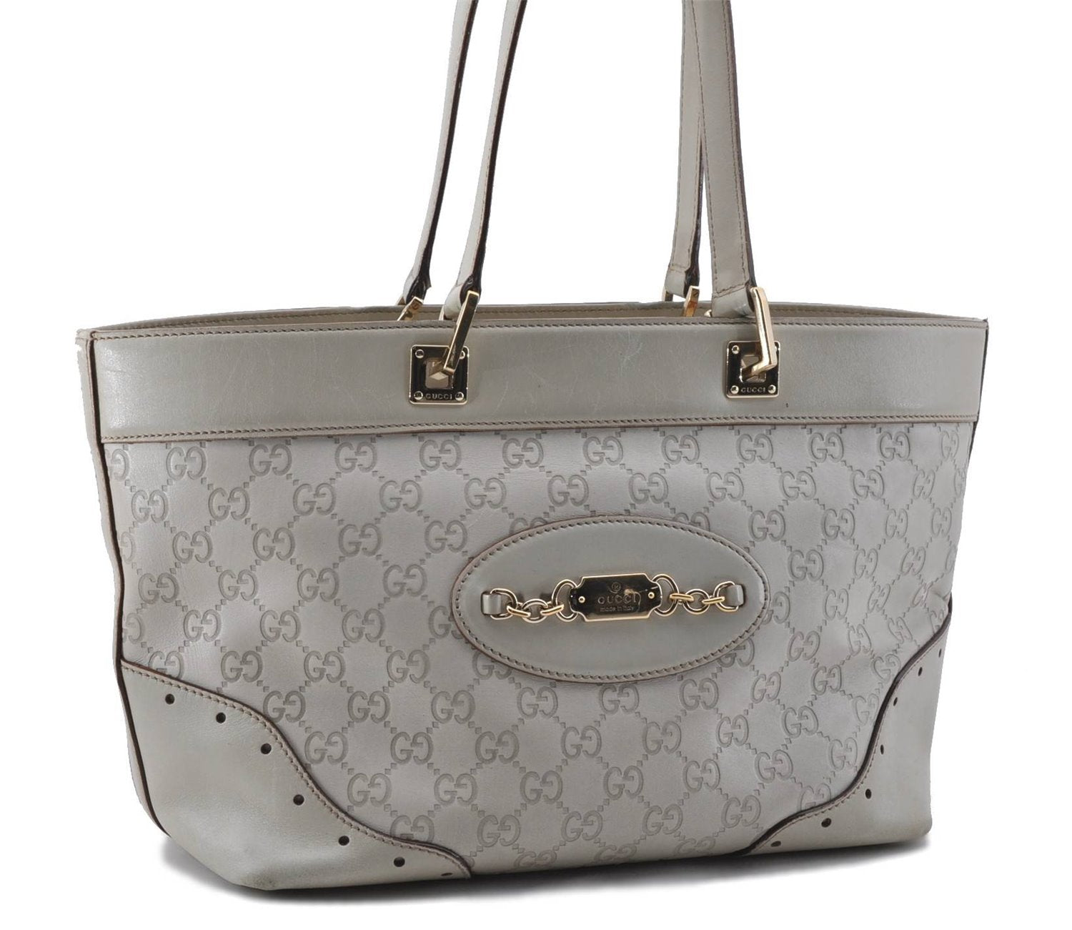 Authentic GUCCI Guccissima GG Leather Shoulder Tote Bag 145993 White 0848D