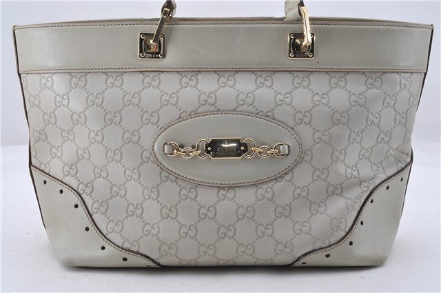 Authentic GUCCI Guccissima GG Leather Shoulder Tote Bag 145993 White 0848D