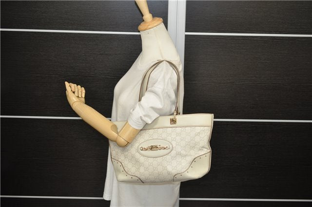 Authentic GUCCI Guccissima GG Leather Shoulder Tote Bag 145993 White 0848D