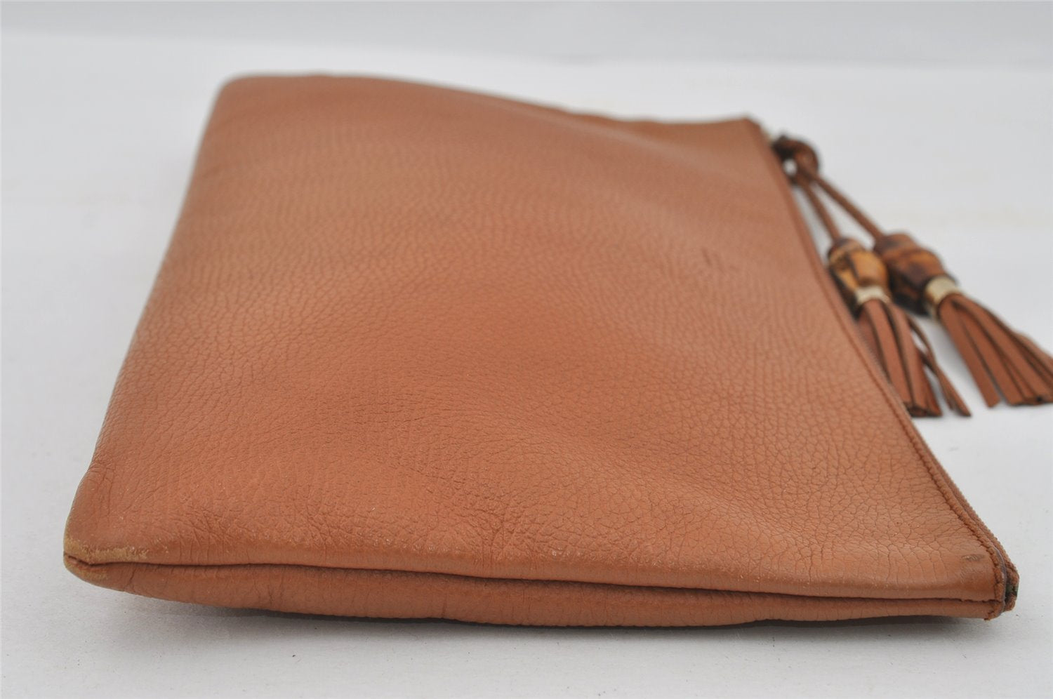 Authentic GUCCI Bamboo Clutch Hand Bag Purse Leather 376858 Brown 0848I