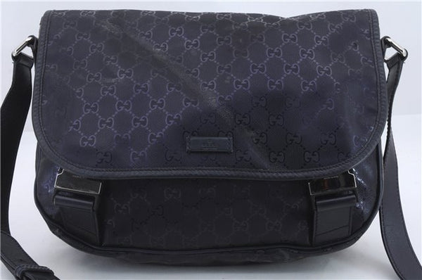 Authentic GUCCI GG Imprime Shoulder Cross Bag GG PVC Leather 201732 Navy 0849D