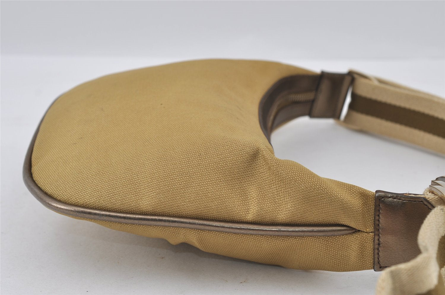 Authentic GUCCI Sherry Line Shoulder Bag Nylon Leather 0014186 Gold 0849I