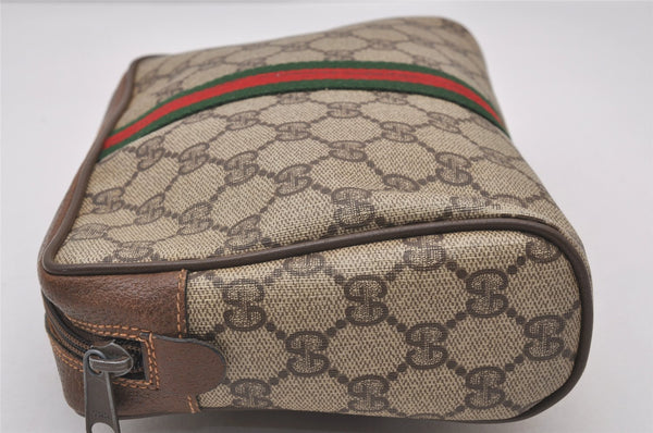 Authentic GUCCI Web Sherry Line Clutch Hand Bag Purse GG PVC Leather Brown 0850I