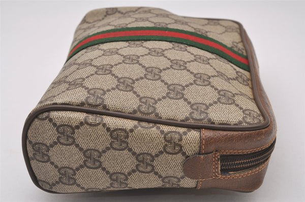 Authentic GUCCI Web Sherry Line Clutch Hand Bag Purse GG PVC Leather Brown 0850I