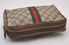 Authentic GUCCI Web Sherry Line Clutch Hand Bag Purse GG PVC Leather Brown 0850I
