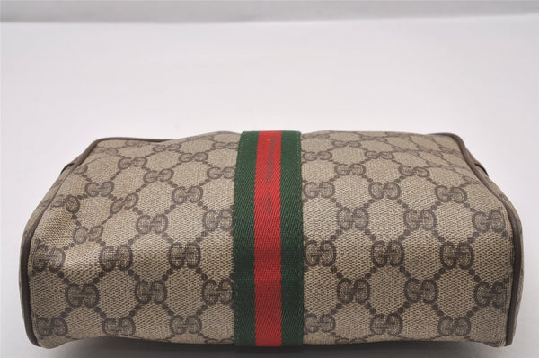 Authentic GUCCI Web Sherry Line Clutch Hand Bag Purse GG PVC Leather Brown 0850I
