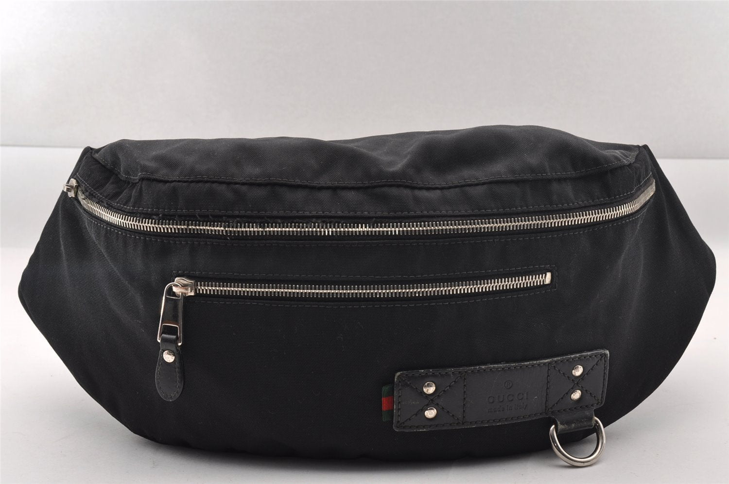 Authentic GUCCI Web Sherry Line Waist Bag Nylon Leather 246409 Black Junk 0852I