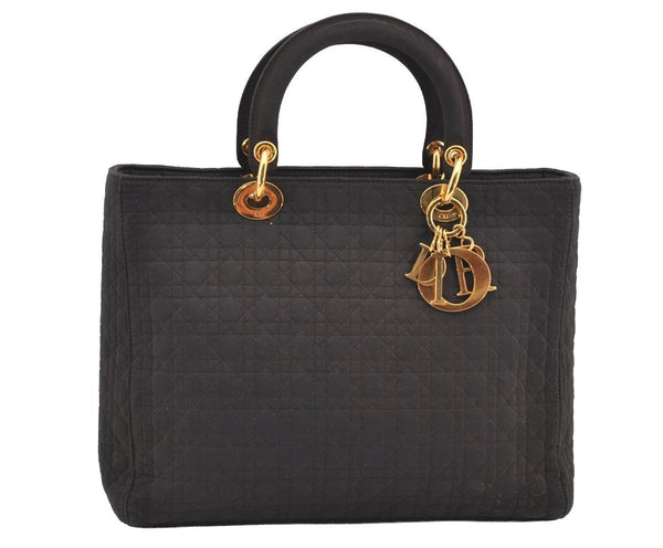 Authentic Christian Dior Lady Dior Cannage Canvas Hand Bag Black CD Junk 0853I
