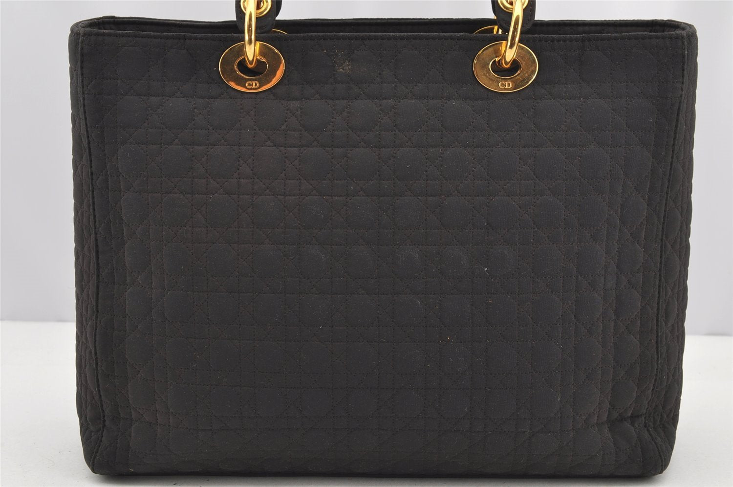 Authentic Christian Dior Lady Dior Cannage Canvas Hand Bag Black CD Junk 0853I