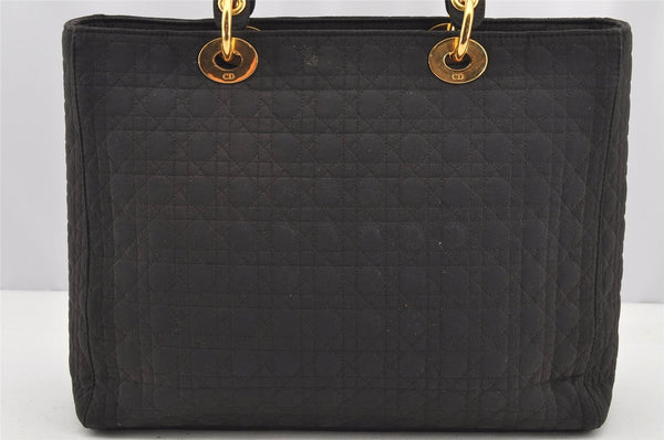 Authentic Christian Dior Lady Dior Cannage Canvas Hand Bag Black CD Junk 0853I