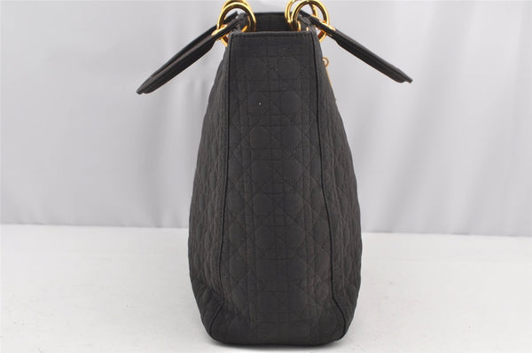 Authentic Christian Dior Lady Dior Cannage Canvas Hand Bag Black CD Junk 0853I