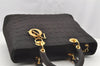 Authentic Christian Dior Lady Dior Cannage Canvas Hand Bag Black CD Junk 0853I