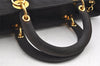 Authentic Christian Dior Lady Dior Cannage Canvas Hand Bag Black CD Junk 0853I