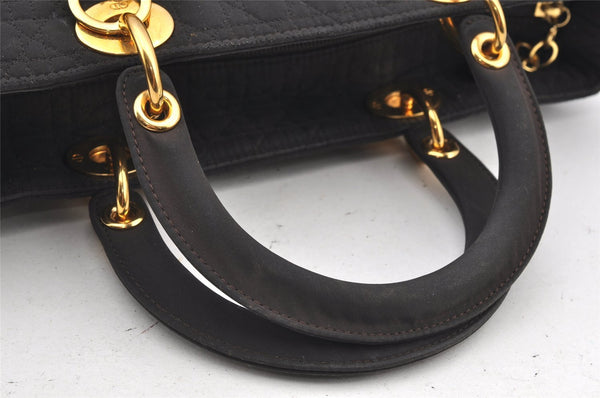 Authentic Christian Dior Lady Dior Cannage Canvas Hand Bag Black CD Junk 0853I