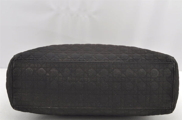 Authentic Christian Dior Lady Dior Cannage Canvas Hand Bag Black CD Junk 0853I