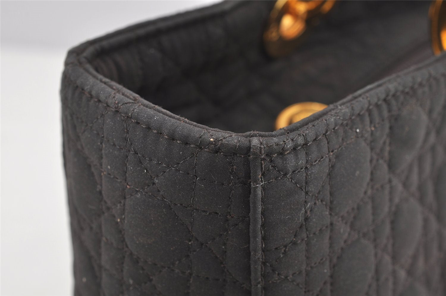 Authentic Christian Dior Lady Dior Cannage Canvas Hand Bag Black CD Junk 0853I