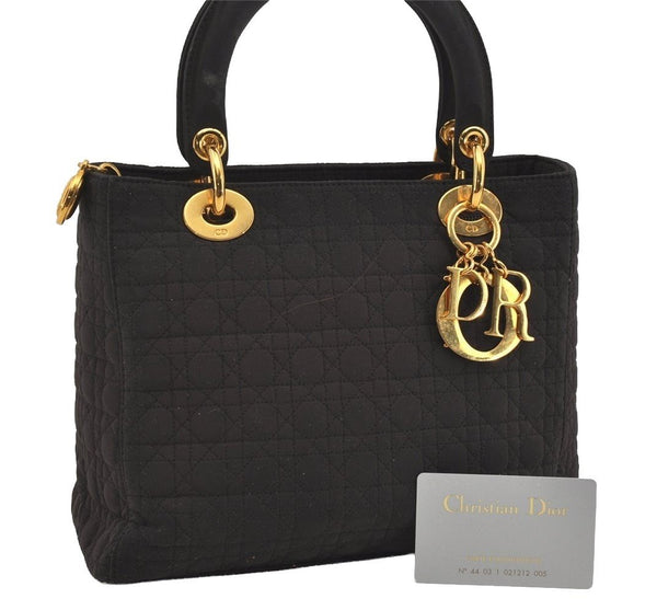 Authentic Christian Dior Lady Dior Canvas Cannage Hand Bag Brown CD Junk 0855I