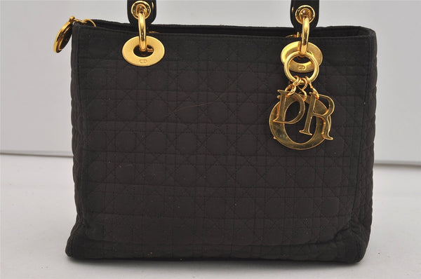 Authentic Christian Dior Lady Dior Canvas Cannage Hand Bag Brown CD Junk 0855I