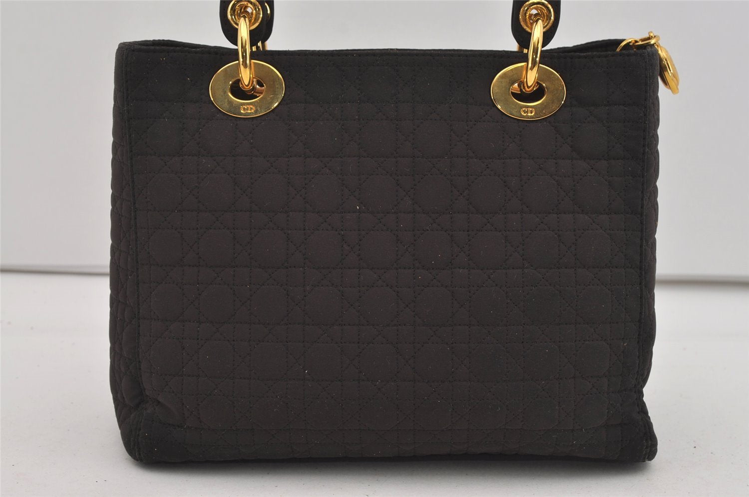 Authentic Christian Dior Lady Dior Canvas Cannage Hand Bag Brown CD Junk 0855I