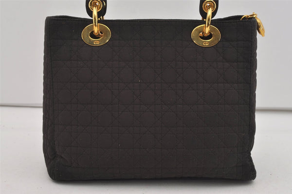 Authentic Christian Dior Lady Dior Canvas Cannage Hand Bag Brown CD Junk 0855I