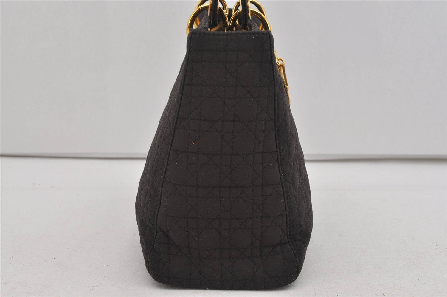 Authentic Christian Dior Lady Dior Canvas Cannage Hand Bag Brown CD Junk 0855I