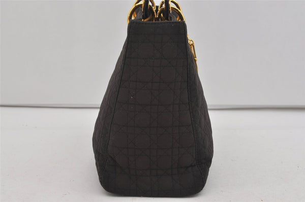 Authentic Christian Dior Lady Dior Canvas Cannage Hand Bag Brown CD Junk 0855I