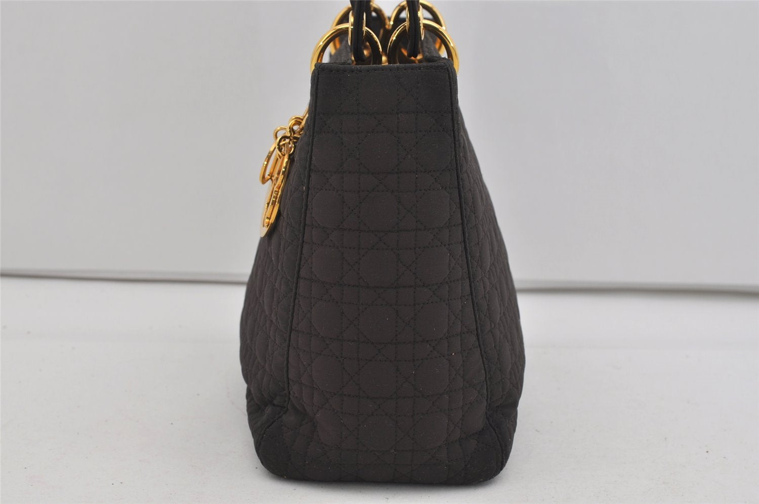 Authentic Christian Dior Lady Dior Canvas Cannage Hand Bag Brown CD Junk 0855I