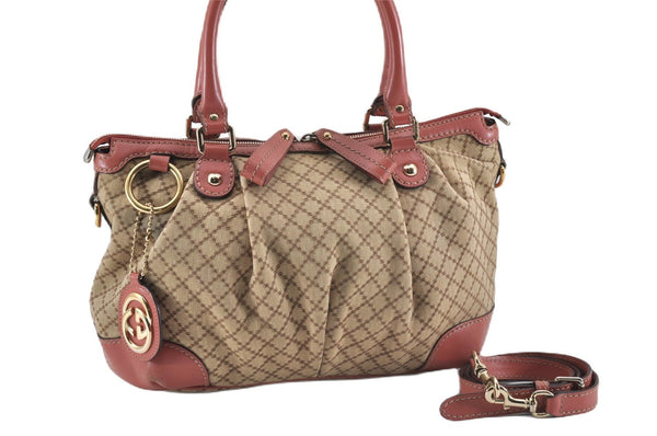 Authentic GUCCI Diamante Sukey 2Way Tote Bag Canvas Leather 247902 Brown 0856G