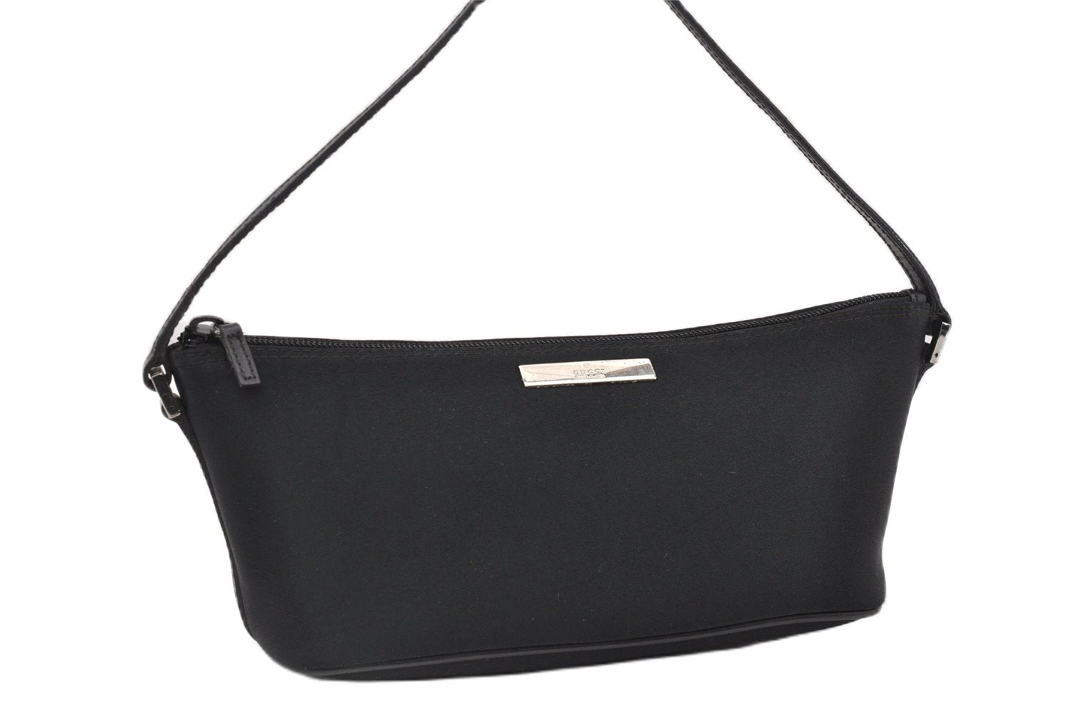 Authentic GUCCI Hand Bag Pouch Purse Canvas Leather 0391103 Black 0857G