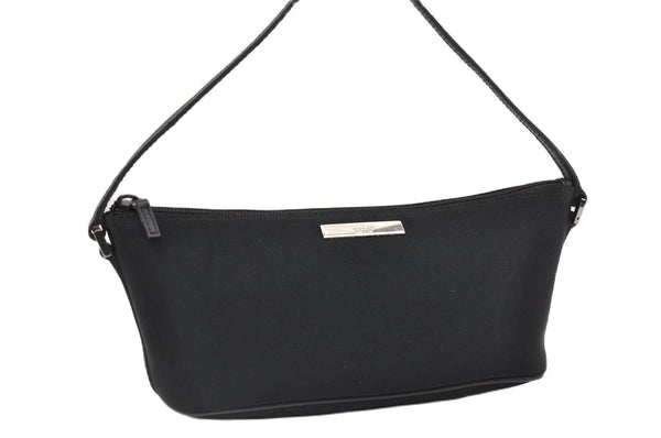 Authentic GUCCI Hand Bag Pouch Purse Canvas Leather 0391103 Black 0857G