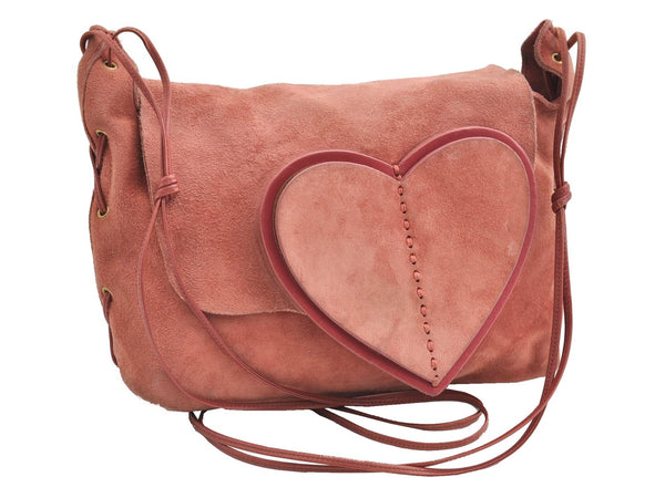 Authentic GUCCI Heart Shoulder Cross Body Bag Suede Leather 95107 Pink 0860G