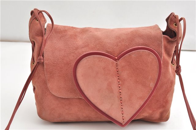 Authentic GUCCI Heart Shoulder Cross Body Bag Suede Leather 95107 Pink 0860G