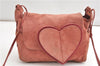 Authentic GUCCI Heart Shoulder Cross Body Bag Suede Leather 95107 Pink 0860G