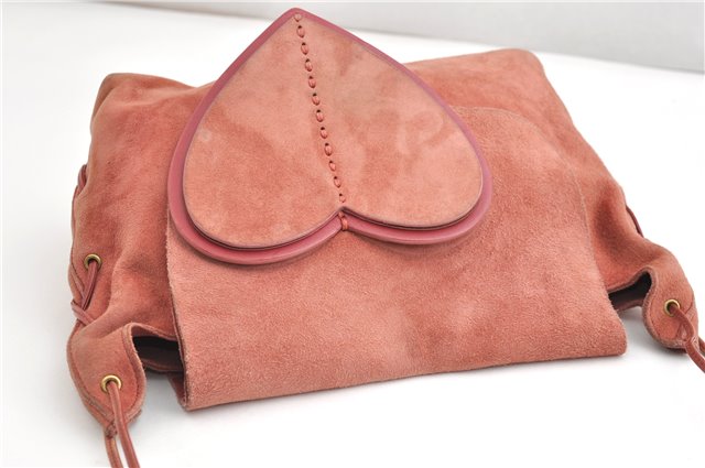 Authentic GUCCI Heart Shoulder Cross Body Bag Suede Leather 95107 Pink 0860G