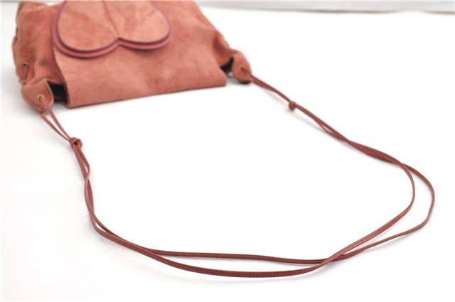 Authentic GUCCI Heart Shoulder Cross Body Bag Suede Leather 95107 Pink 0860G