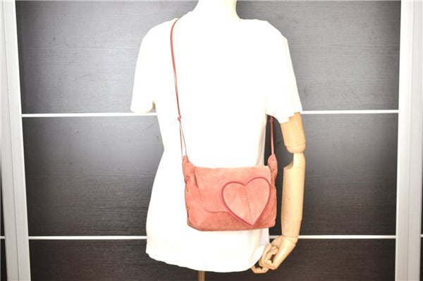 Authentic GUCCI Heart Shoulder Cross Body Bag Suede Leather 95107 Pink 0860G